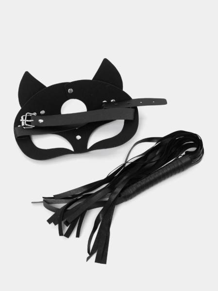  Набор для БДСМ-игр: маска кошка, плетка черный Набор для БДСМ-игр: маска кошка, плетка черный