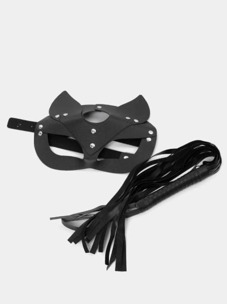  Набор для БДСМ-игр: маска кошка, плетка черный Набор для БДСМ-игр: маска кошка, плетка черный